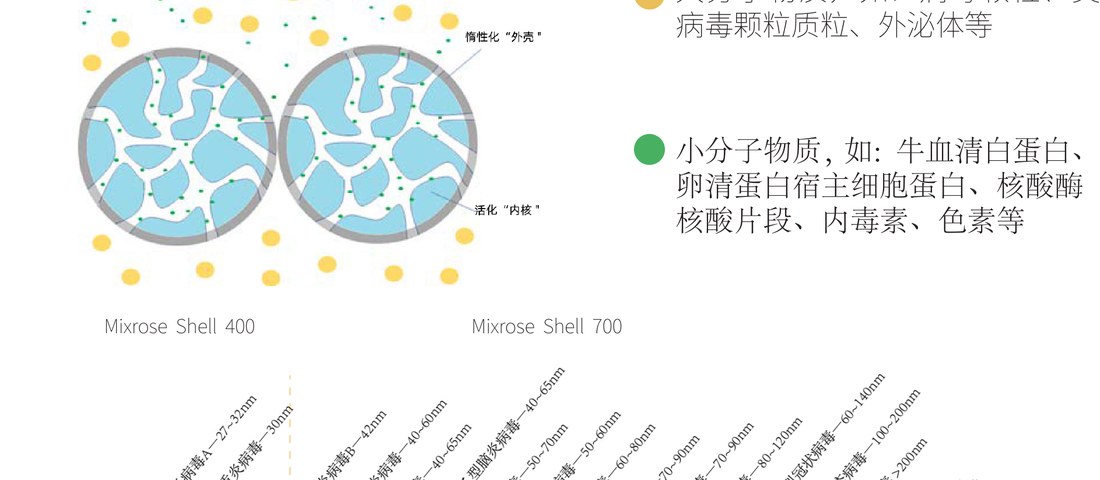 Mixrose Shell inert shell and activated core: schematic of exclusion and adsorption